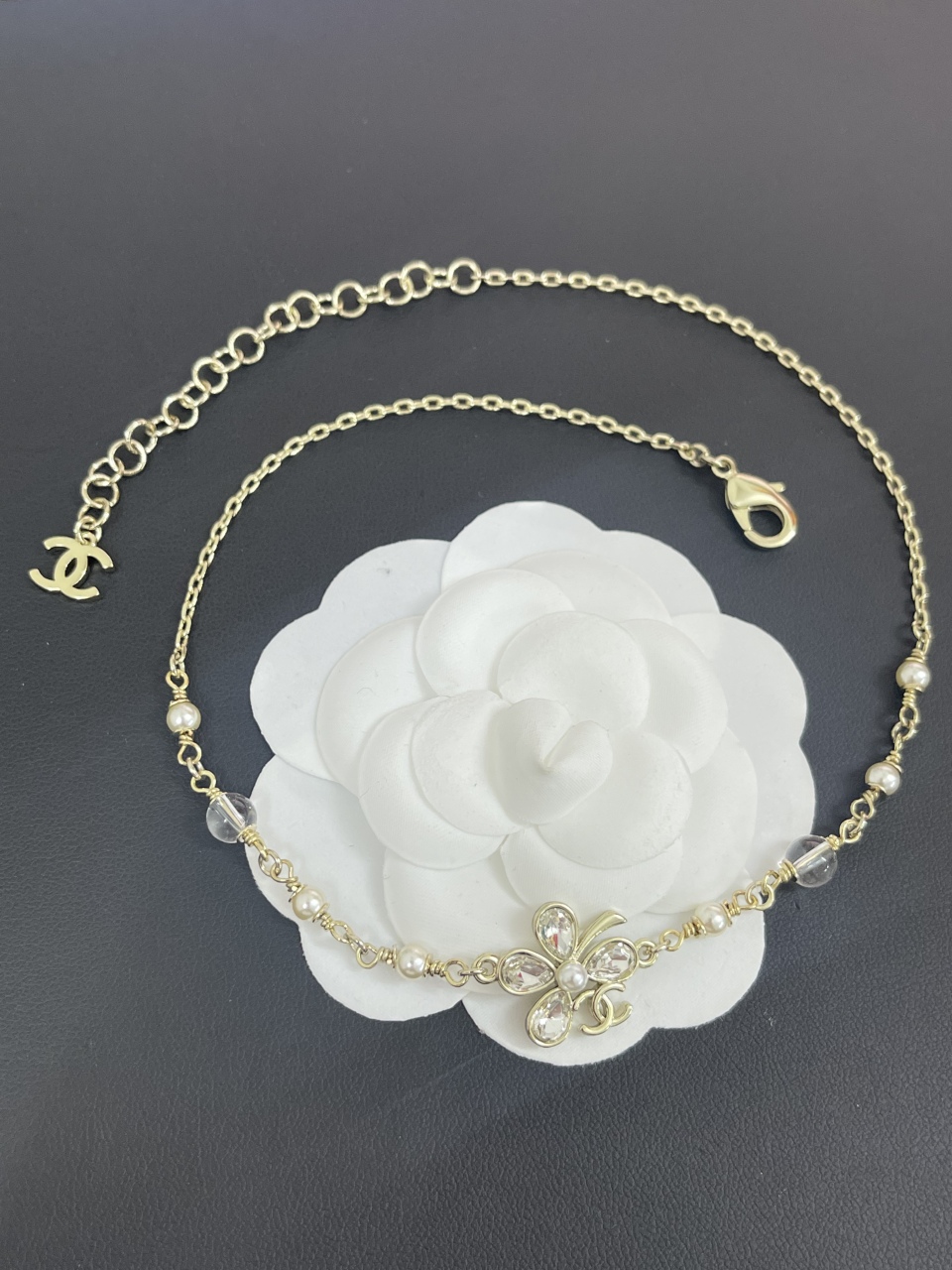 Crystal Flower & Pearl Necklace